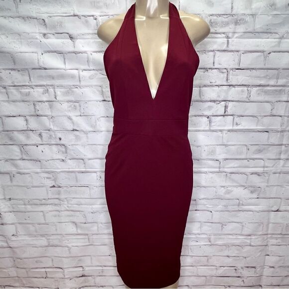 Dress The Population Burgundy Vanessa halter dress .NWOT size M - Picture 3 of 10